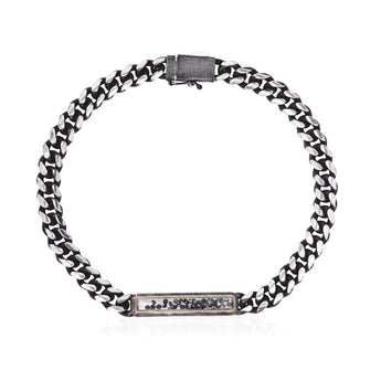 Men's Curb Chain Bracelet by Moritz Glik with 0.43ct of black diamonds enclosed in a rectangular Kaleidoscope Shaker™ in blackened sterling silver and 18k gold