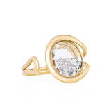 Bote Open Ring by Moritz Glik in 18k yellow gold with 1.0ct diamonds enclosed in a round Kaleidoscope Shaker on white background, facing right