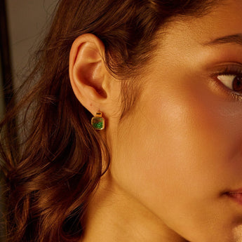 Neue Cushion Huggie Earrings Emerald Earrings - Moritz Glik Ready to Ship emeralds