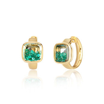 Neue Cushion Huggie Earrings Emerald Earrings - Moritz Glik Ready to Ship emeralds