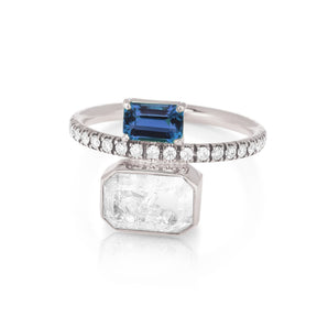 Emerald Cut Blue Sapphire Ring Rings - Moritz Glik diamonds Kaleidoscope Colors Core