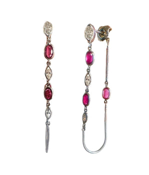 18k White Gold Snake Chain Earrings with Diamonds and Rubies Earrings - Moritz Glik rubies Ready to Ship