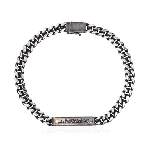 Men's Curb Chain Bracelet by Moritz Glik with 0.43ct of black diamonds enclosed in a rectangular Kaleidoscope Shaker™ in blackened sterling silver and 18k gold
