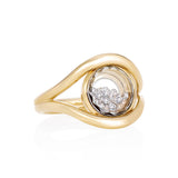 Cascavel Circle Ring Petite by Moritz Glik in 18k yellow gold with 0.35ct of diamonds enclosed in a small circle Kaleidoscope Shaker on white background, facing slightly right