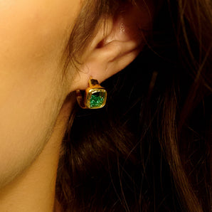 Neue Cushion Huggie Earrings Emerald Earrings - Moritz Glik Ready to Ship emeralds