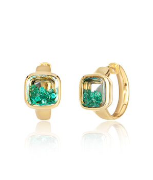 Neue Cushion Huggie Earrings Emerald Earrings - Moritz Glik Ready to Ship emeralds