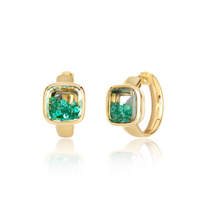Neue Cushion Huggie Earrings Emerald Earrings - Moritz Glik Ready to Ship emeralds