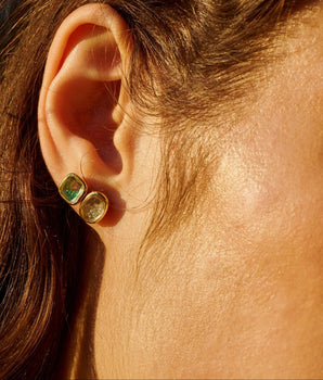 Neue Cushion Stud Earrings Emerald Earrings - Moritz Glik Ready to Ship emeralds