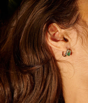 Neue Step - Cut Huggie Earrings Emerald Earrings - Moritz Glik Ready to Ship emeralds