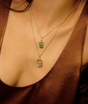 Ten Fourteen Necklace Petite Emerald Necklaces - Moritz Glik emeralds