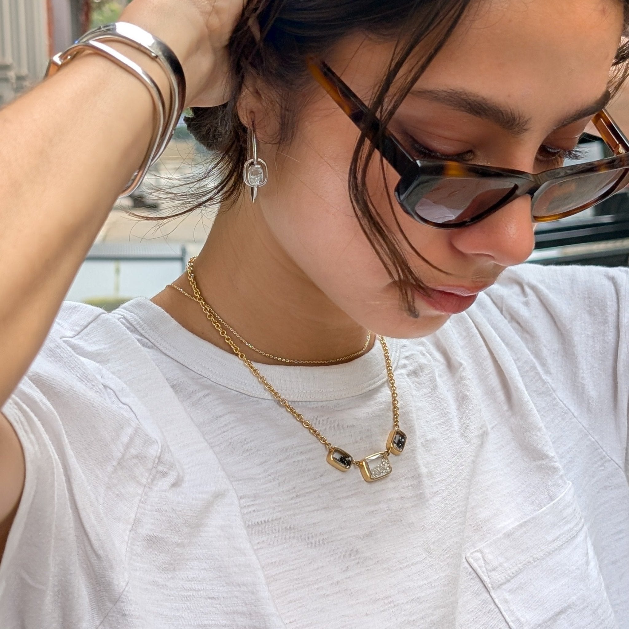 Ten Fourteen Necklace Triple Stack Necklaces - Moritz Glik Core diamonds black diamond
