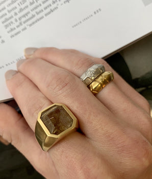18k Gold and Rutilated Quartz Ring Rings - Moritz Glik Ready to Ship rutilated quartz Archived