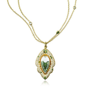18k Gold Necklace with Green and White Diamonds Necklaces - Moritz Glik diamonds Ready to Ship Archived