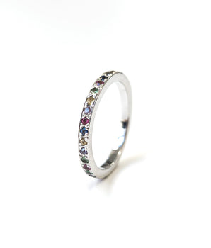 18k White Gold Band With Color Sapphires Rings - Moritz Glik Black Friday Ready to Ship Archived