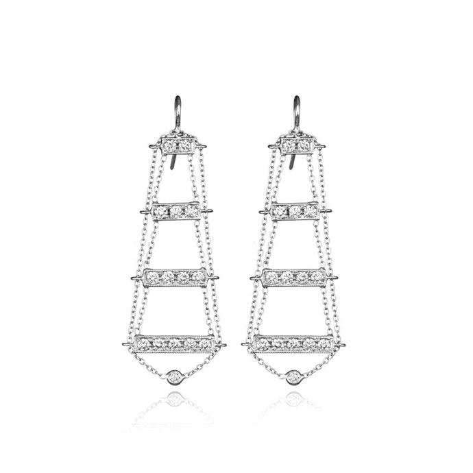 18k White Gold Ladder Earrings With Diamonds Earrings - Moritz Glik Ready to Ship Sale Archived