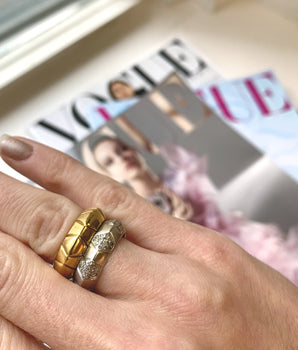 22K White Gold and Diamonds Hexagon Band Rings - Moritz Glik Ready to Ship Sale Archived