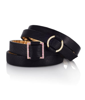 Buckle Diamond and Leather Bracelet Rings - Moritz Glik Leather sapphires diamonds