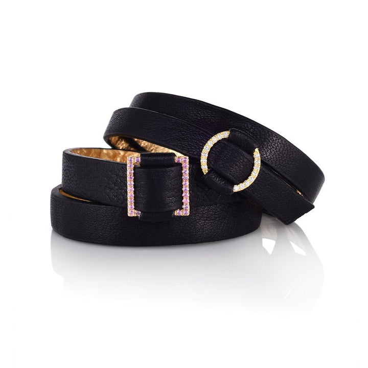 Buckle Diamond and Leather Bracelet Rings - Moritz Glik Leather sapphires diamonds
