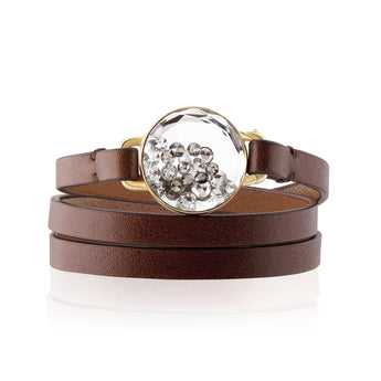 Champagne Leather Bracelet Bracelets - Moritz Glik Leather diamonds