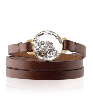 Champagne Leather Bracelet Bracelets - Moritz Glik Leather diamonds