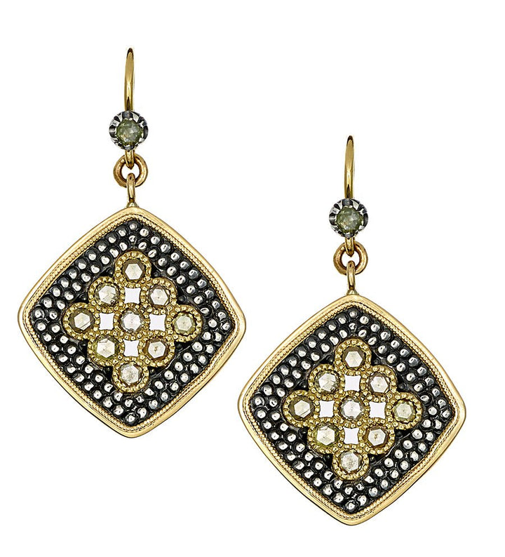 Cushion Diamond and Blackened Silver Earrings Earrings - Moritz Glik diamonds Archived