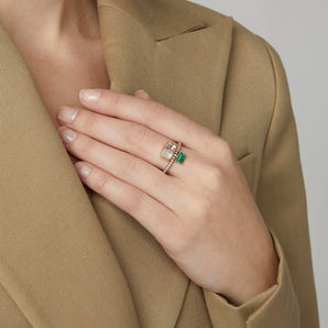Emerald Cut Pyrope Ring Rings - Moritz Glik diamonds Kaleidoscope Colors Core