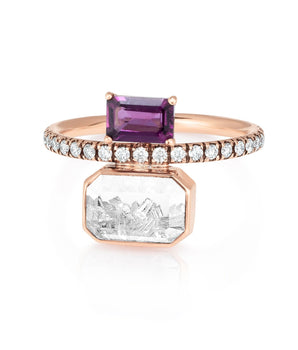 Emerald Cut Pyrope Ring Rings - Moritz Glik diamonds Kaleidoscope Colors Core