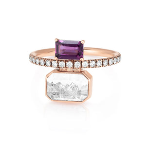 Emerald Cut Pyrope Ring Rings - Moritz Glik diamonds Kaleidoscope Colors Core