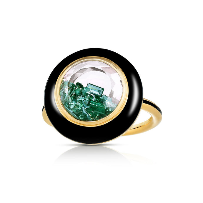 Emerald Donut Enamel Ring Rings - Moritz Glik Enamel emeralds