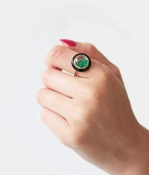 Emerald Donut Enamel Ring Rings - Moritz Glik Enamel emeralds