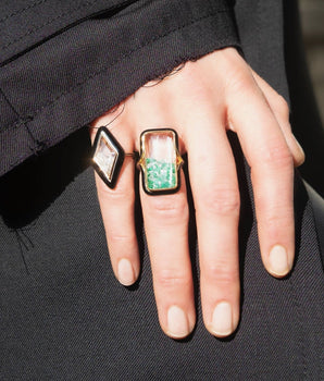 Enamel Cocktail Ring Emerald Rings - Moritz Glik Enamel emeralds