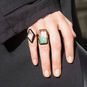Enamel Cocktail Ring Emerald Rings - Moritz Glik Enamel emeralds