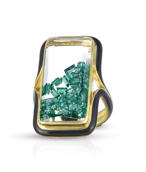 Enamel Cocktail Ring Emerald Rings - Moritz Glik Enamel emeralds