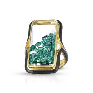 Enamel Cocktail Ring Emerald Rings - Moritz Glik Enamel emeralds