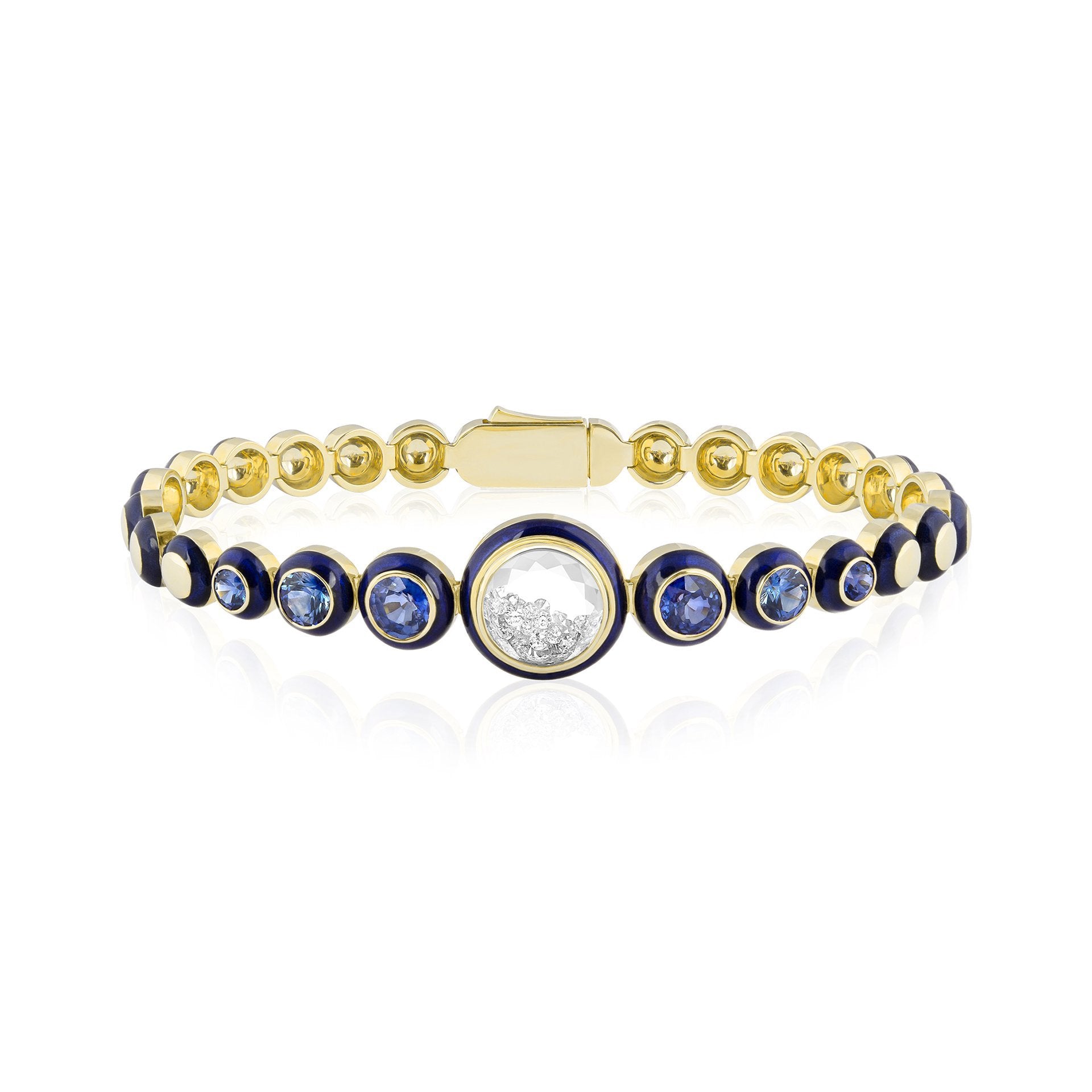 14K White Gold Diamond Halo + Blue Sapphire Bracelet – Maurice's Jewelers