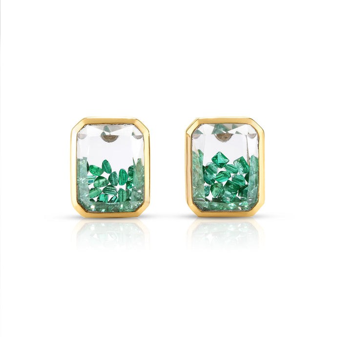 Esmeralda Emerald Shaker Studs Earrings - Moritz Glik emeralds Studs Apura
