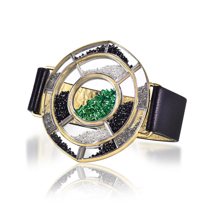 Evil Eye Diamond and Emerald Shaker Leather Bracelet Bracelets - Moritz Glik emeralds Leather diamonds