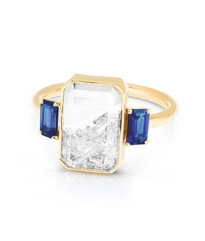 Three Stone Blue- Emerald Cut Ring - Moritz Glik sapphires diamonds