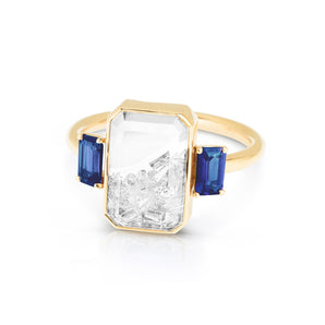 Three Stone Blue- Emerald Cut Ring - Moritz Glik sapphires diamonds