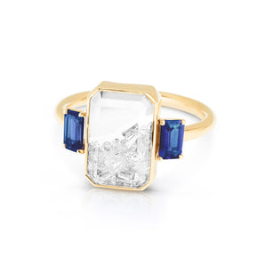 Three Stone Blue- Emerald Cut Ring - Moritz Glik sapphires diamonds
