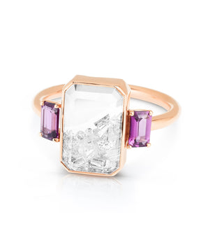 Three Stone Shaker Ring Purple Rings - Moritz Glik diamonds Kaleidoscope Colors Core