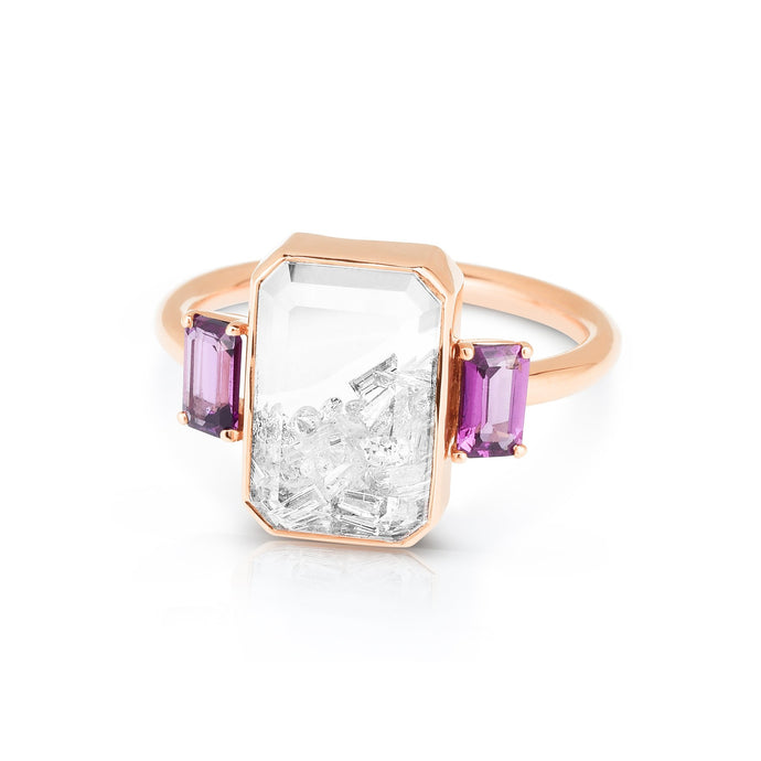 Three Stone Shaker Ring Purple Rings - Moritz Glik diamonds Kaleidoscope Colors Core
