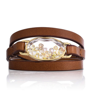 Yellow Diamond Leather Bracelet Bracelets - Moritz Glik Leather Yellow Rose Cut diamonds